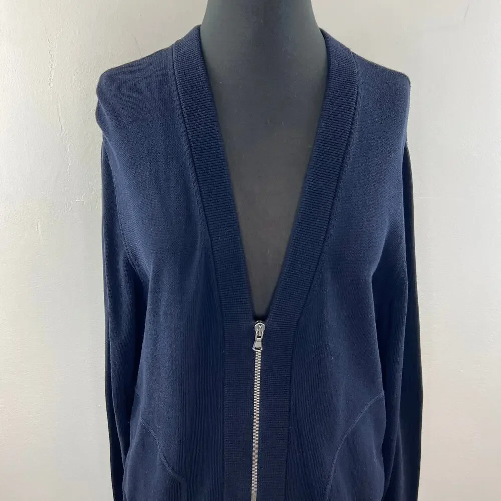 VINCE Mens Blue Cotton V-Neckline Long Sleeve Zip Front Cardigan w/ Pockets Sz M